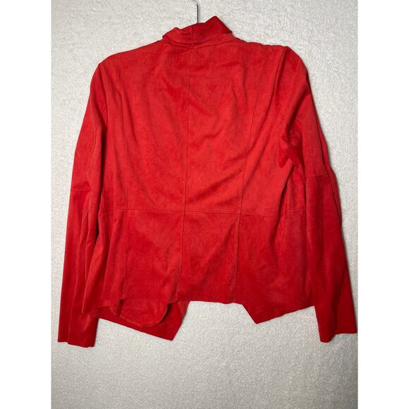 Bagatelle Womens Chic Asymmetric Preppy Suede Open Cardigan Coral Pink Orange LP - Picture 2 of 10